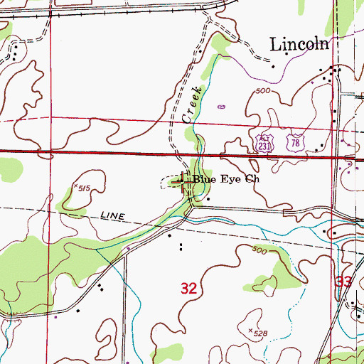 Topographic Map of Blue Eye Baptist Church, AL