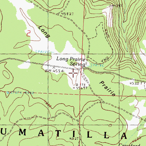 Topographic Map of Long Prairie, OR