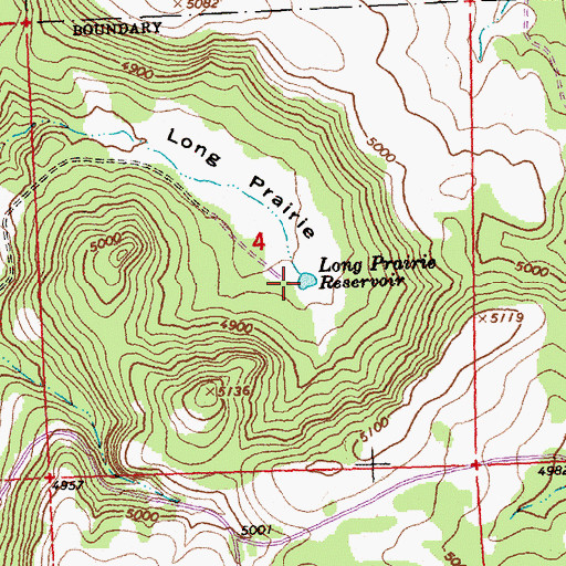 Topographic Map of Long Prairie Reservoir, OR