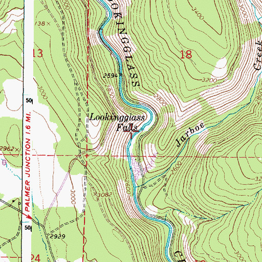 Topographic Map of Lookingglass Falls, OR