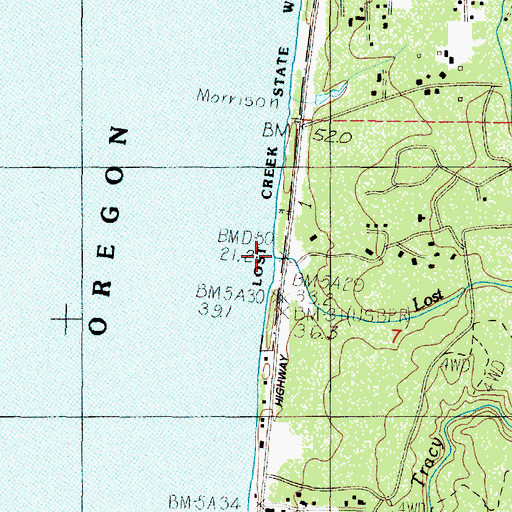 Topographic Map of Lost Creek, OR