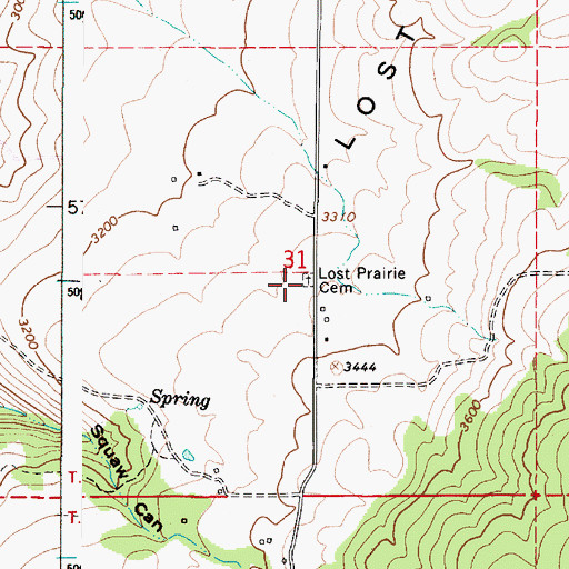 Topographic Map of Lost Prairie Cemetery, OR