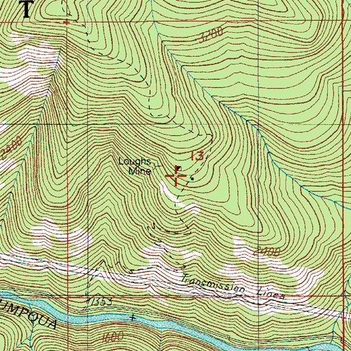 Topographic Map of Loughs Mine, OR