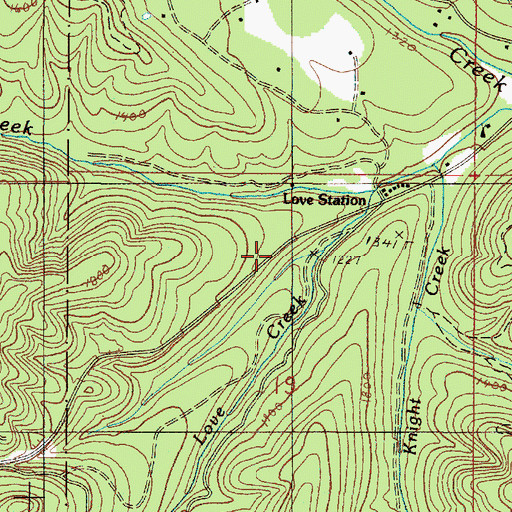 Topographic Map of Love Creek, OR