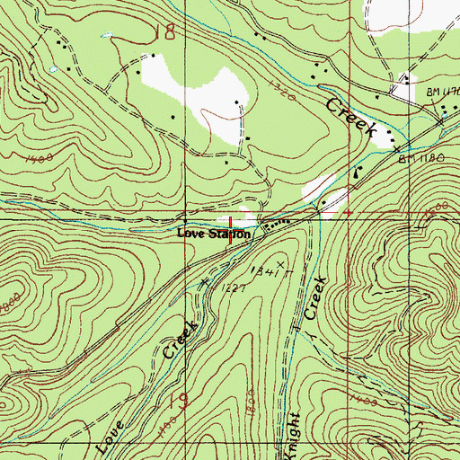 Topographic Map of Love Station, OR