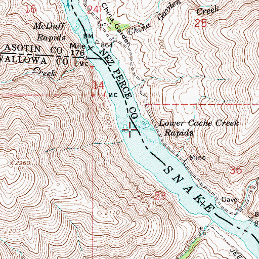 Topographic Map of Lower Cache Creek Rapids, ID