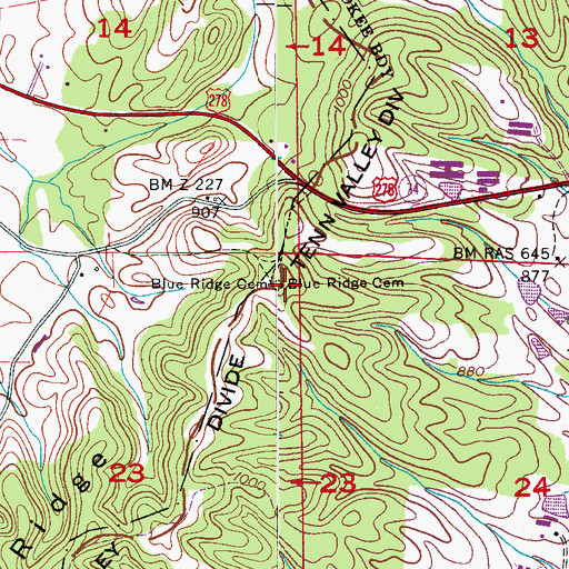 Topographic Map of Blue Ridge Cemetery, AL