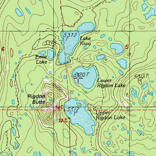 Topographic Map of Lower Rigdon Lake, OR
