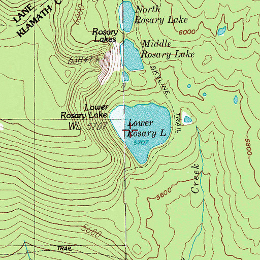 Topographic Map of Lower Rosary Lake, OR