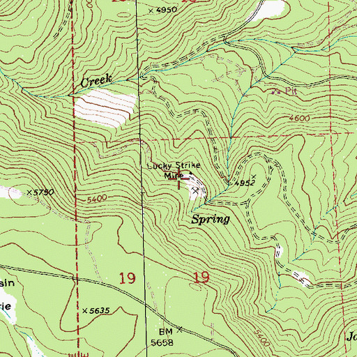 Topographic Map of Lucky Strike Mine, OR