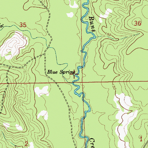 Topographic Map of Blue Spring, AL