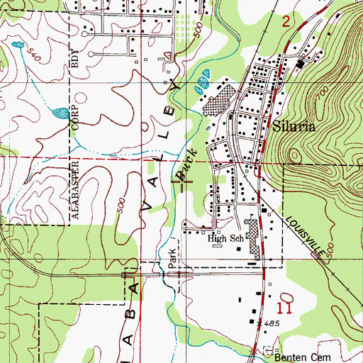 Topographic Map of Blue Spring, AL