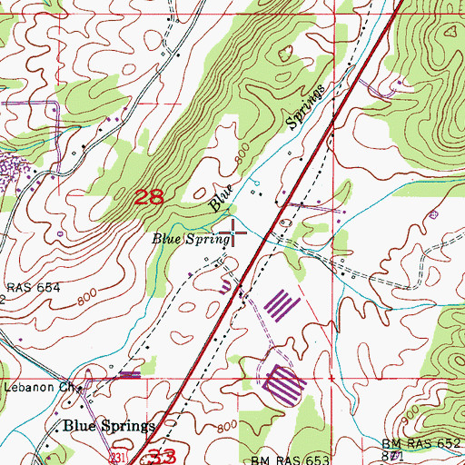 Topographic Map of Blue Spring, AL