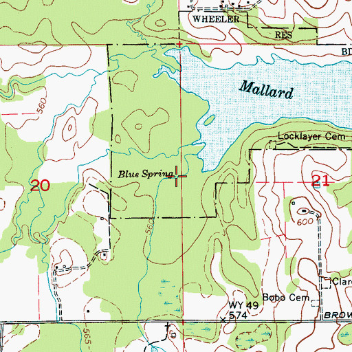 Topographic Map of Blue Spring, AL