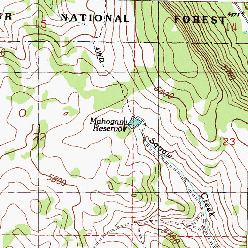 Topographic Map of Mahogany Reservoir, OR