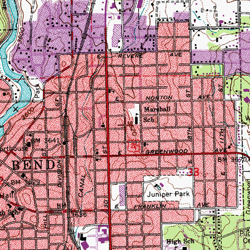 Topographic Map of Marshall High School, OR