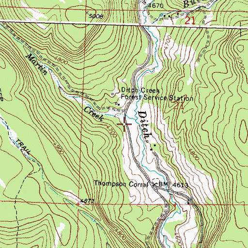 Topographic Map of Martin Creek, OR