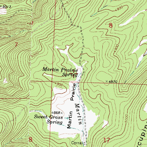 Topographic Map of Martin Prairie Spring, OR