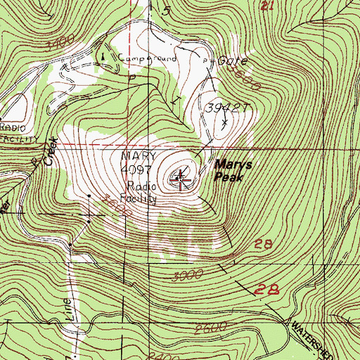 Topographic Map of Marys Peak, OR