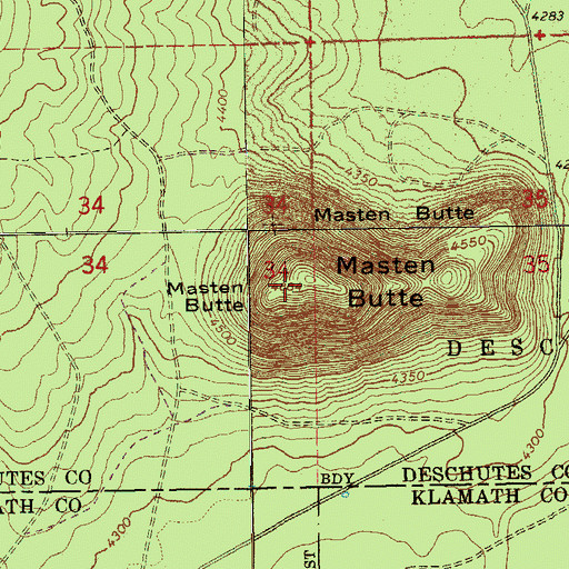Topographic Map of Masten Butte, OR