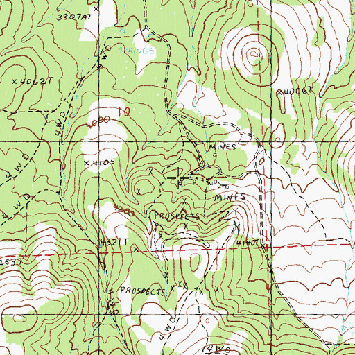 Topographic Map of Maury Mountain Mines, OR