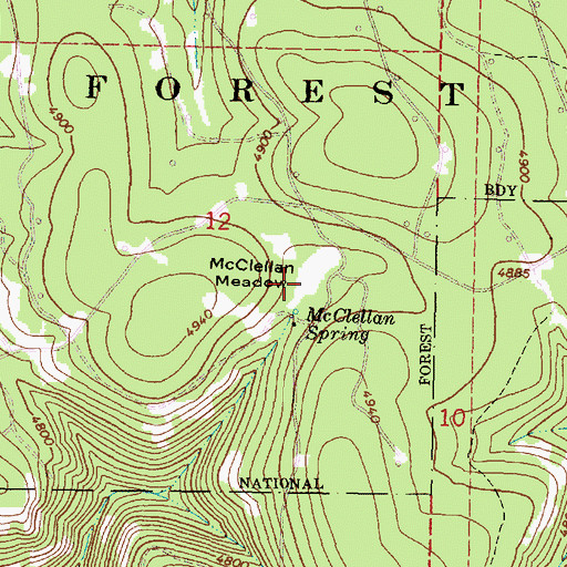 Topographic Map of McClellan Meadow, OR