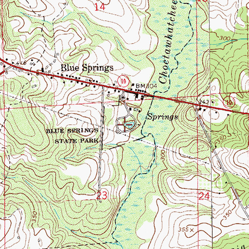 Topographic Map of Blue Springs State Park, AL
