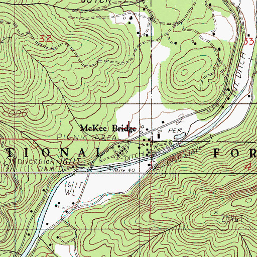 Topographic Map of McKee Bridge Recreation Site, OR