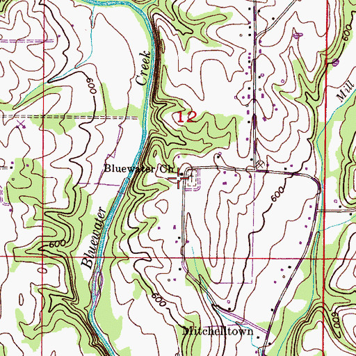Topographic Map of Bluewater Primitive Baptist Church, AL