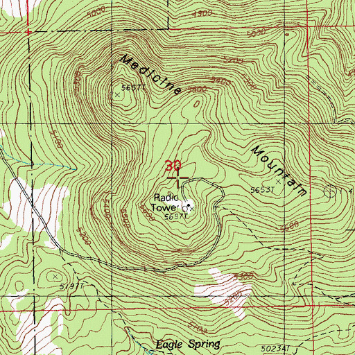 Topographic Map of Medicine Mountain, OR