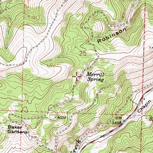 Topographic Map of Merrill Spring, OR