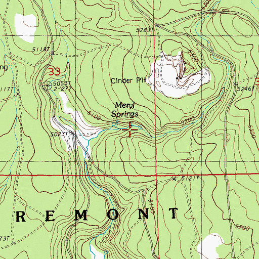 Topographic Map of Meryl Springs, OR