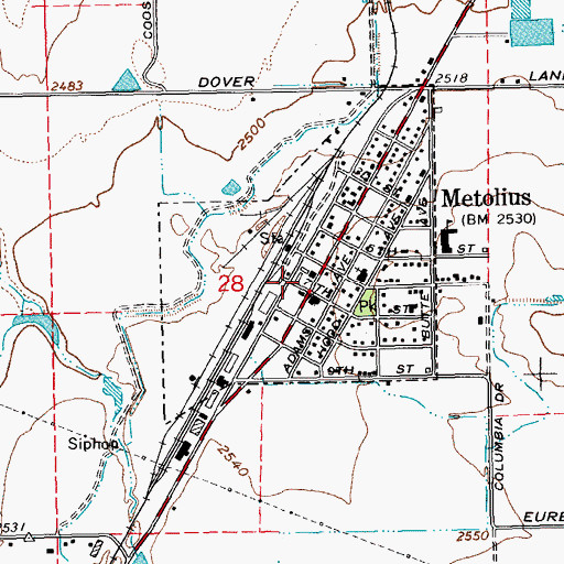 Topographic Map of Metolius, OR