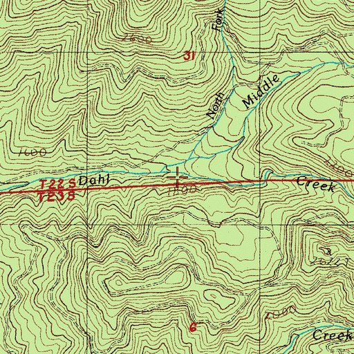 Topographic Map of Middle Fork Dahl Creek, OR