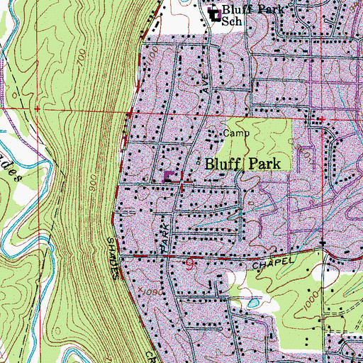 Topographic Map of Bluff Park, AL