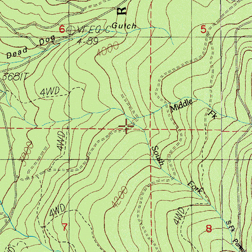 Topographic Map of Middle Fork Parsnip Creek, OR