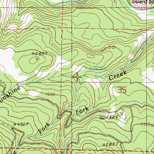 Topographic Map of Middle Fork Sunshine Creek, OR