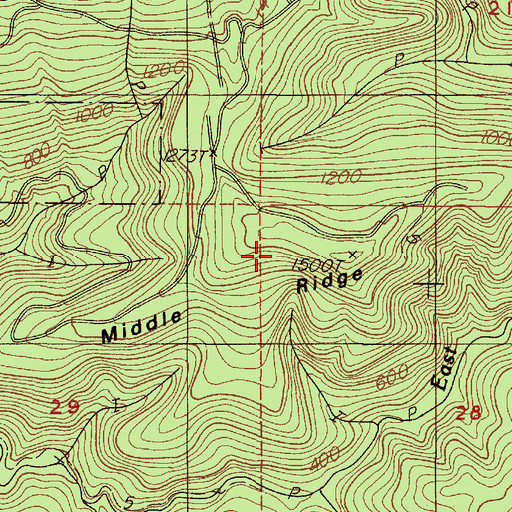 Topographic Map of Middle Ridge, OR