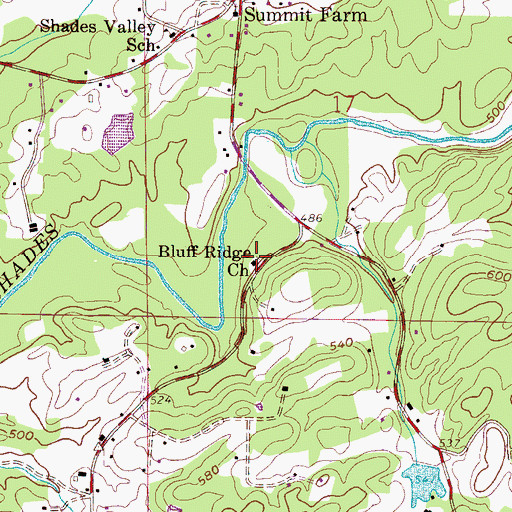 Topographic Map of Bluff Ridge Church, AL