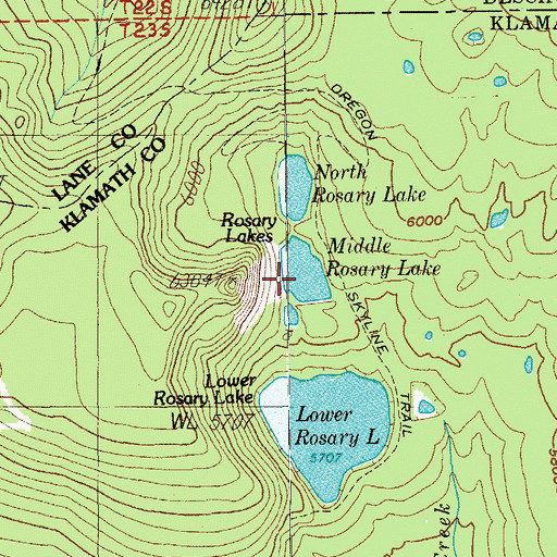 Topographic Map of Middle Rosary Lake, OR