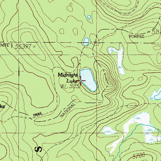 Topographic Map of Midnight Lake, OR