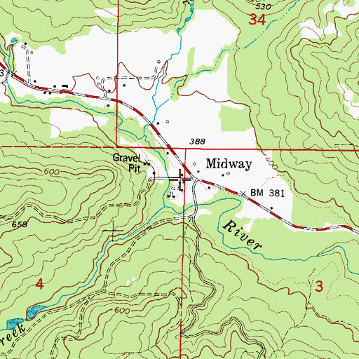 Topographic Map of Midway, OR