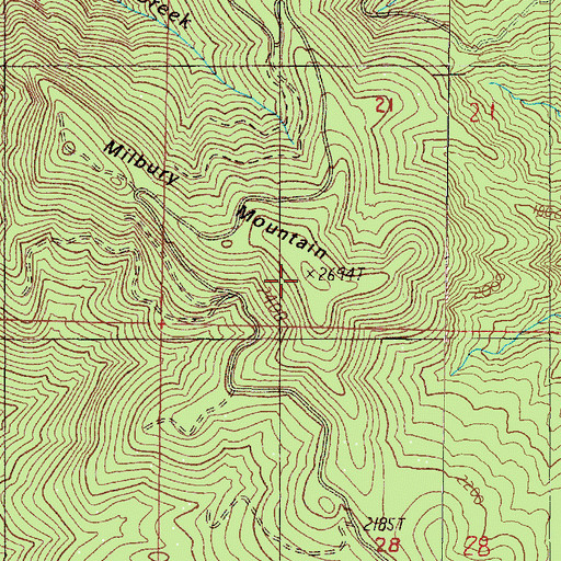 Topographic Map of Milbury Mountain, OR