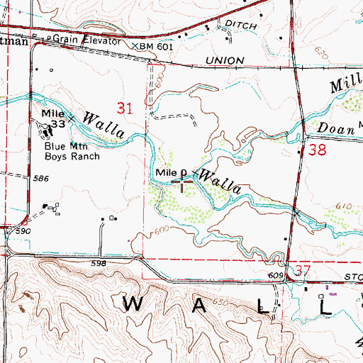 Topographic Map of Mill Creek, OR