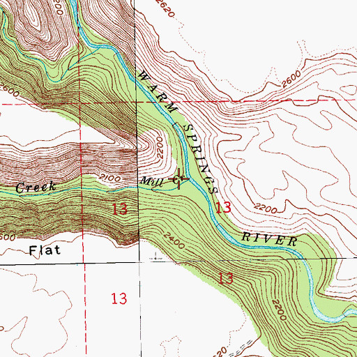 Topographic Map of Mill Creek, OR