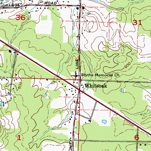 Topographic Map of Blythe Memorial Cemetery, AL
