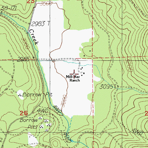 Topographic Map of Mill-Mar Ranch, OR