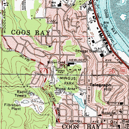 Topographic Map of Milner Crest Elementary School (historical), OR