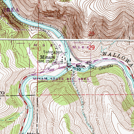 Topographic Map of Minam River, OR