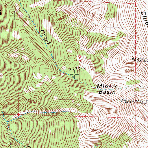 Topographic Map of Miners Basin, OR
